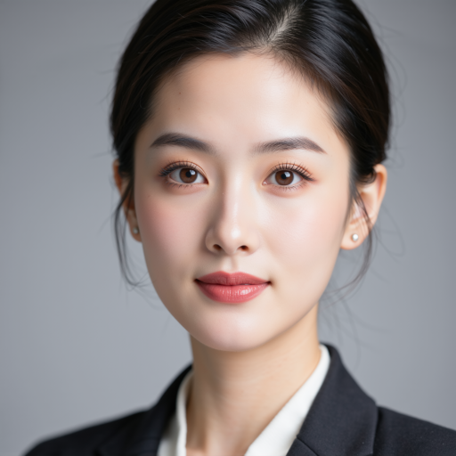 域名行业专家头像,年轻女性,穿职业套装,黑色外套,白色内搭,背景浅色,自然光线